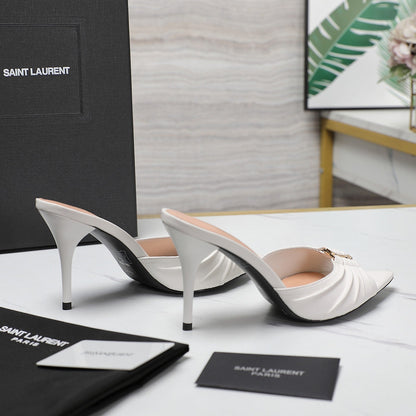 SL BABYLONE MULES 10 WHITE SMOOTH CALFSKIN