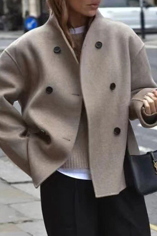 Prenda exterior elegante de cuello mandarín con botones sólidos de estilo británico