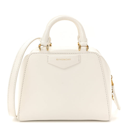 Tumbled Buffalo Micro Antigona Cube Bag White
