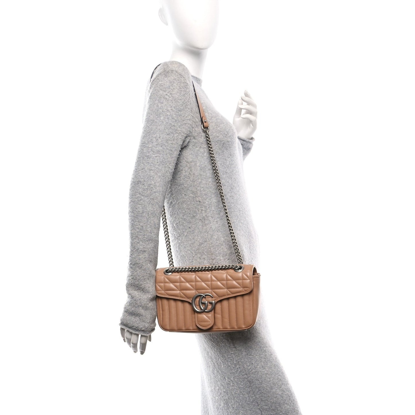 Calfskin Matelasse Aria Small GG Marmont Shoulder Bag Camelia