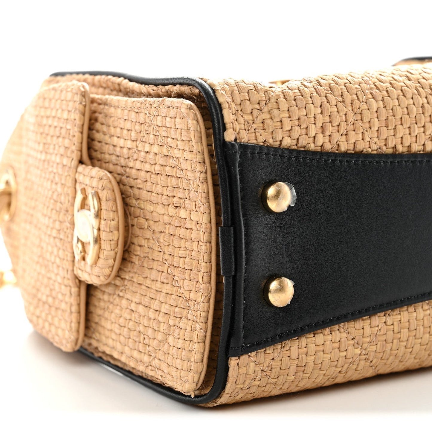 Braided Raffia Calfskin Quilted Mini Chanel 25 Handbag Beige Black