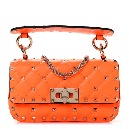 Calfskin Mini Rockstud Spike Shoulder Bag Orange