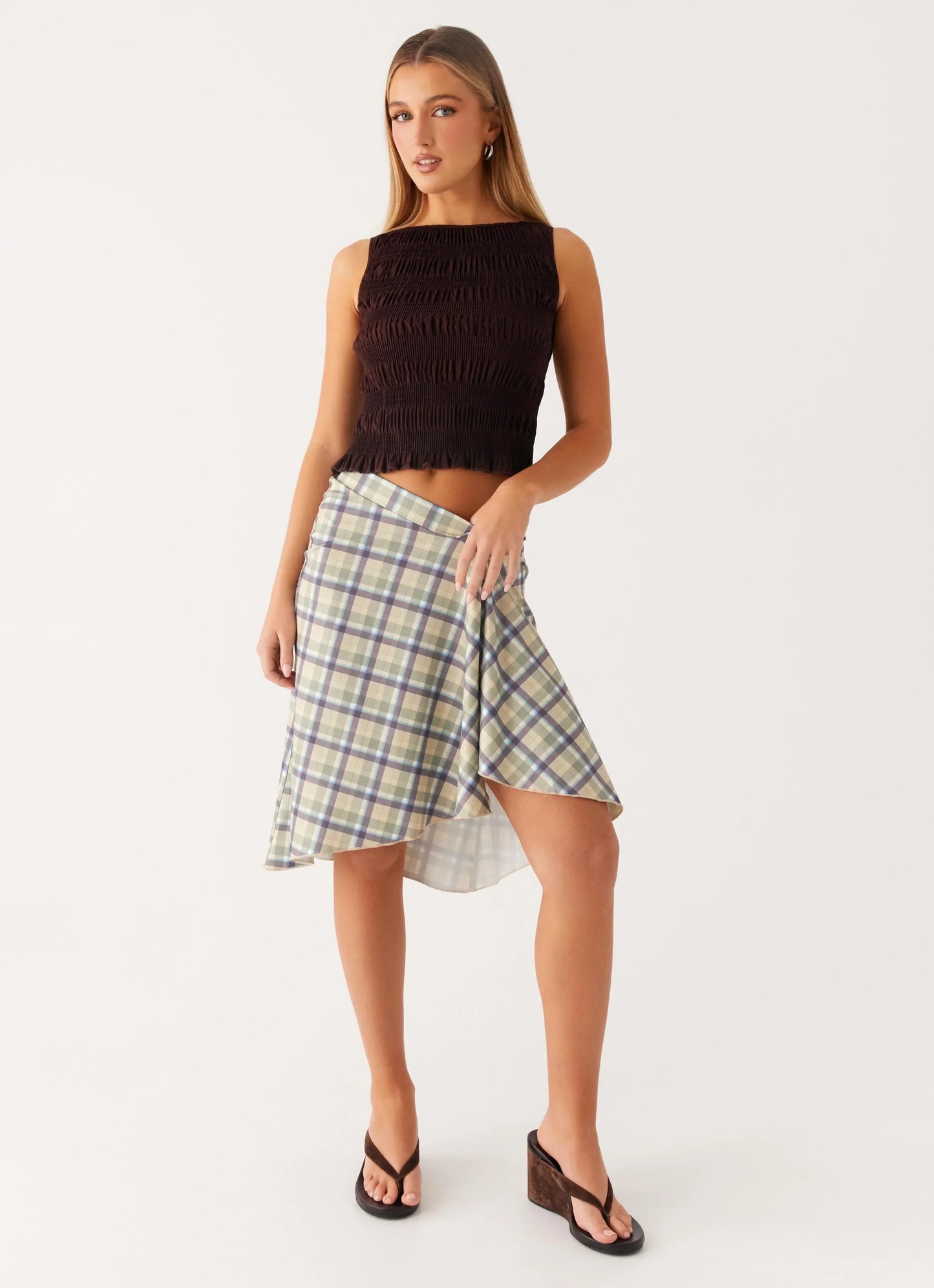 Shes A Lady Midi Skirt - Cedar Check