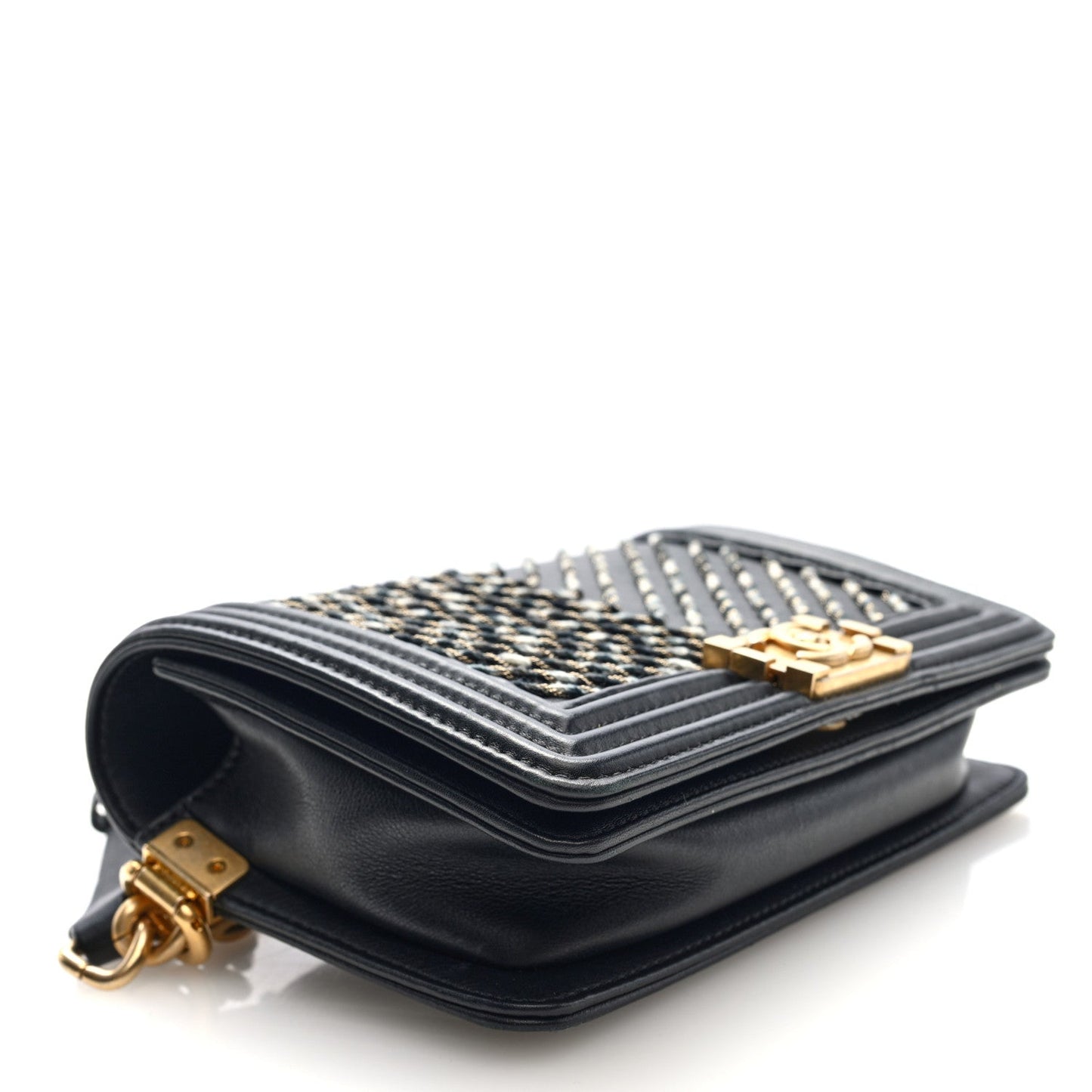 Calfskin Chevron Embroidered Boy By The Sea Flap Waist Belt Bag Black