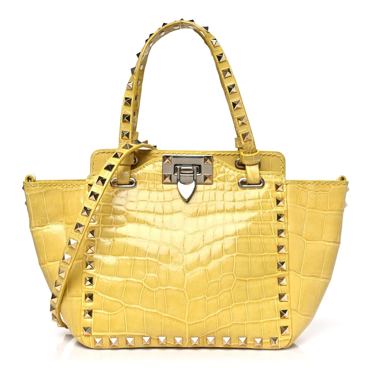 Crocodile Small Rockstud Tote Jonquill