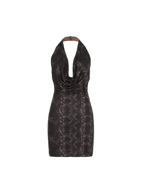 Brown Y2k Low-Cut Neckline Sexy Mini Dress