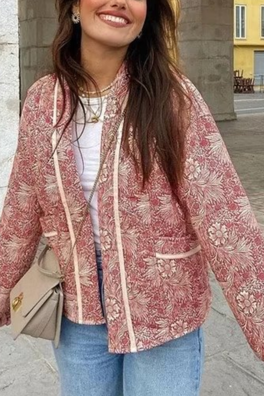 Chaqueta de algodón tipo cárdigan con cuello en V y estampado retro 