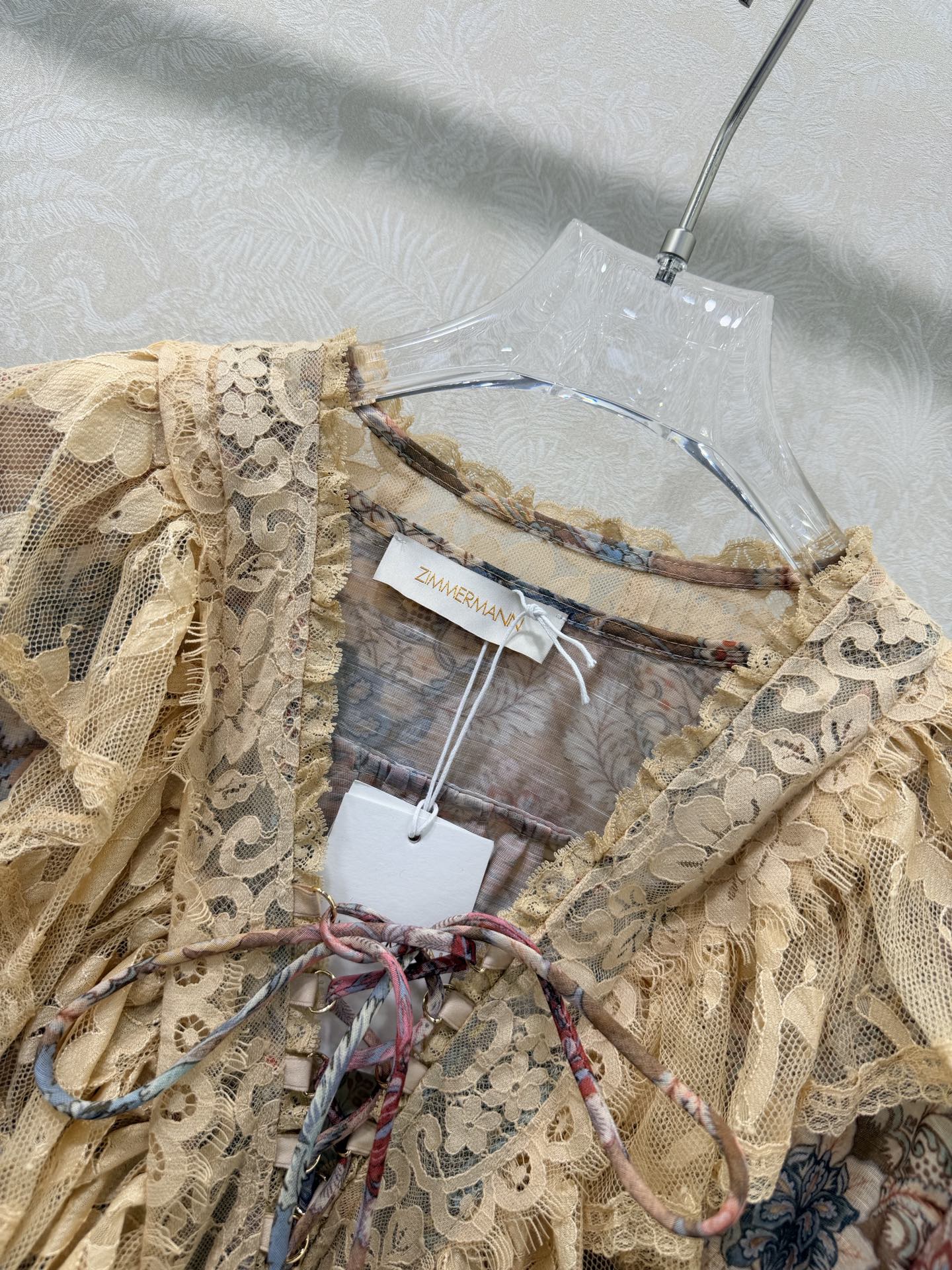 Zimmermann Rebellion Lace-Up Mini Dress Tan Pink Cotton 335958