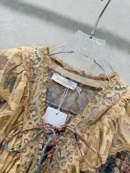 Zimmermann Rebellion Lace-Up Mini Dress Tan Pink Cotton 335958