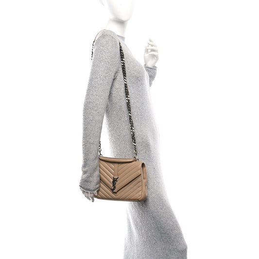 Sheepskin Matelasse Chevron Monogram Medium College Bag Dark Beige