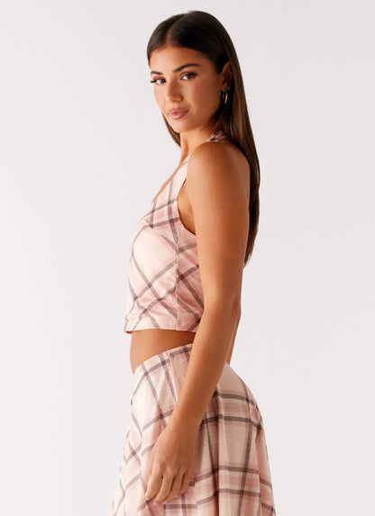 Fit Check Halter Top - Pink Check