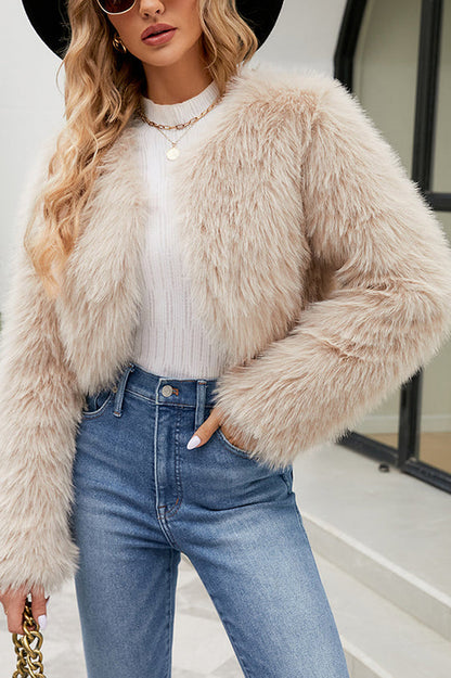 Chaqueta elegante de piel sintética informal, corta y de manga larga