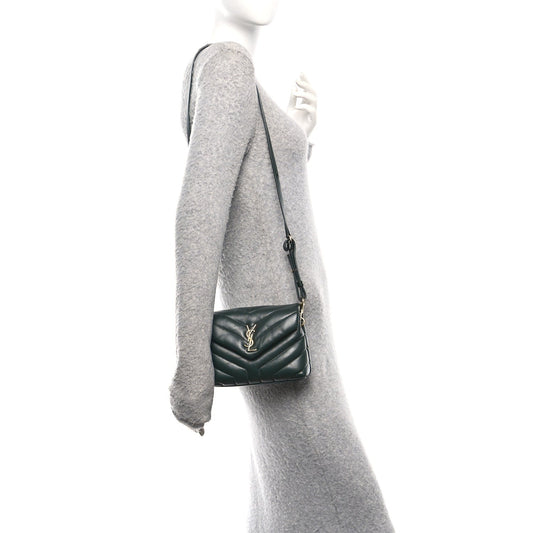Calfskin Y Quilted Monogram Toy Loulou Crossbody Bag Deep Green