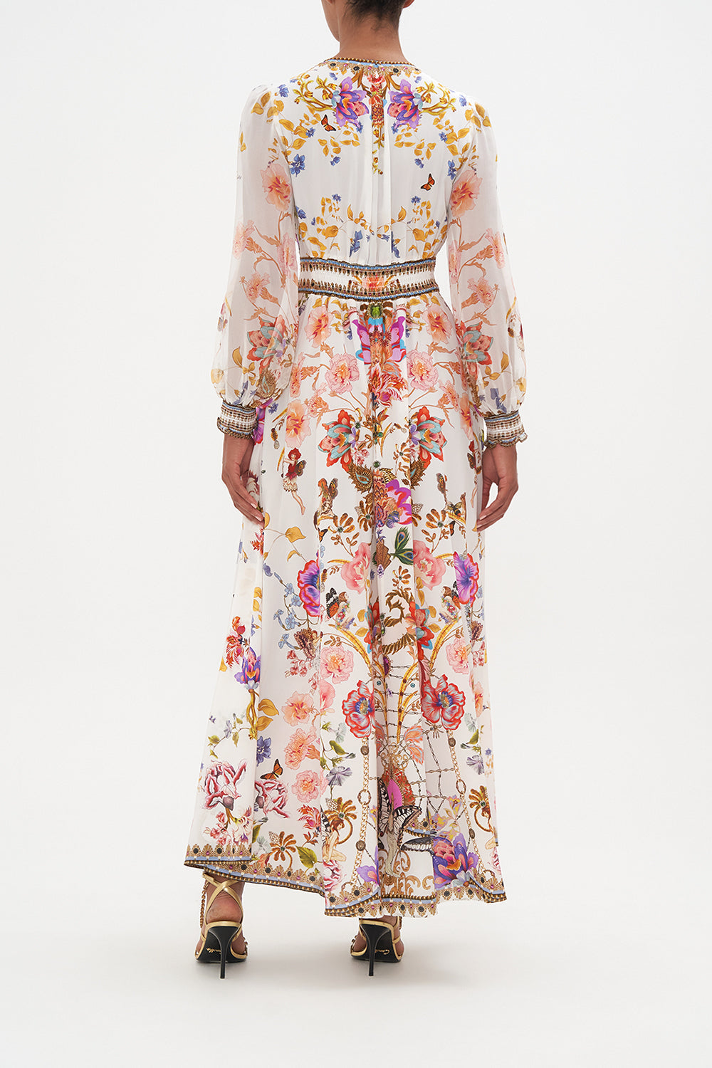 Floral V-Neck Puff Long Sleeve Maxi Dress