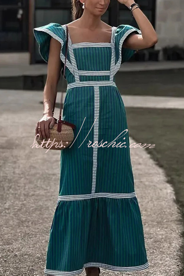 Contrast Paneled Sleeveless Square-neck Maxi Dress