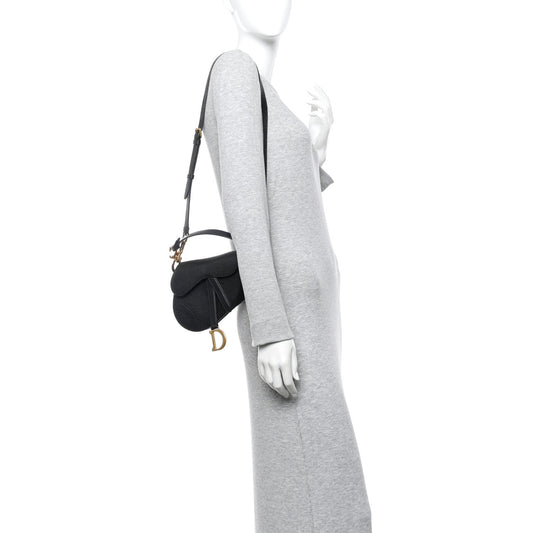 Grained Calfskin Mini Saddle Bag With Strap Black