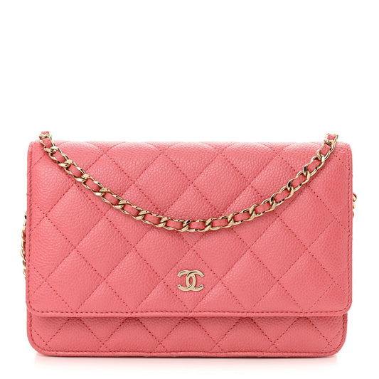 Caviar Quilted Wallet on Chain WOC Pink
