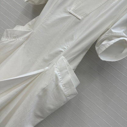 BV V-neck  Rolled-Up Sleeve Dress in White Tencel