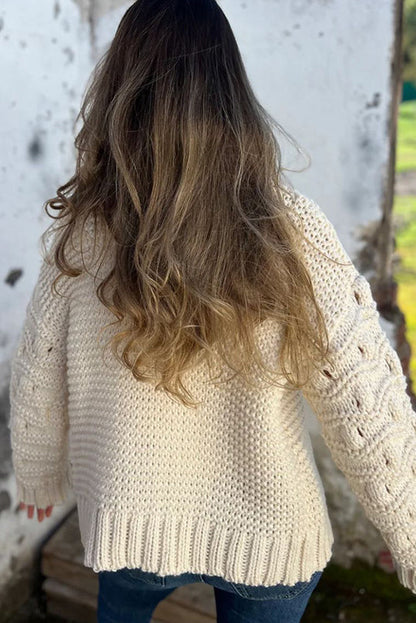 Cárdigan de manga larga con cuello en V y color liso de punto a la moda