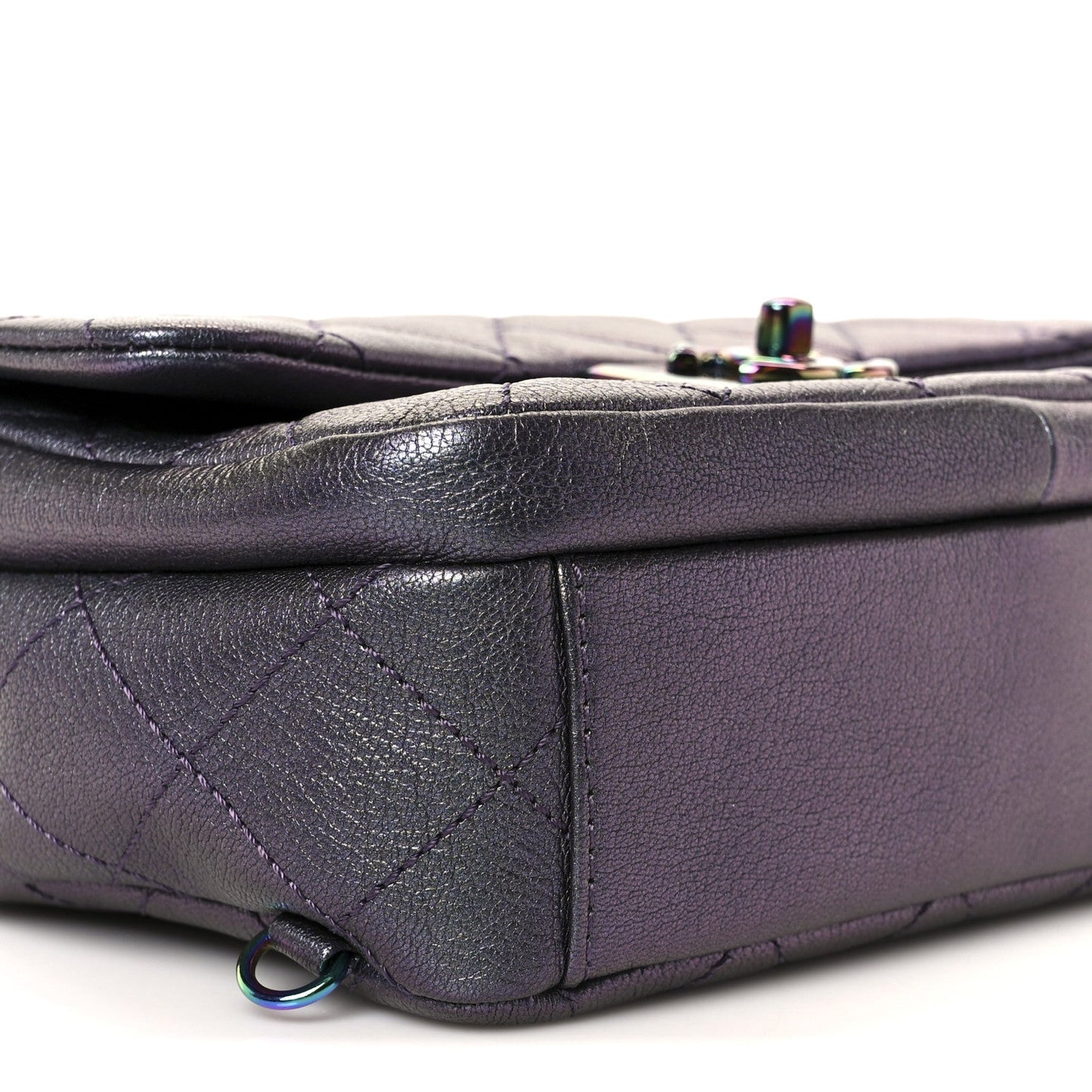 Iridescent Goatskin Quilted Small Double Carry Waist Chain Flap Purple