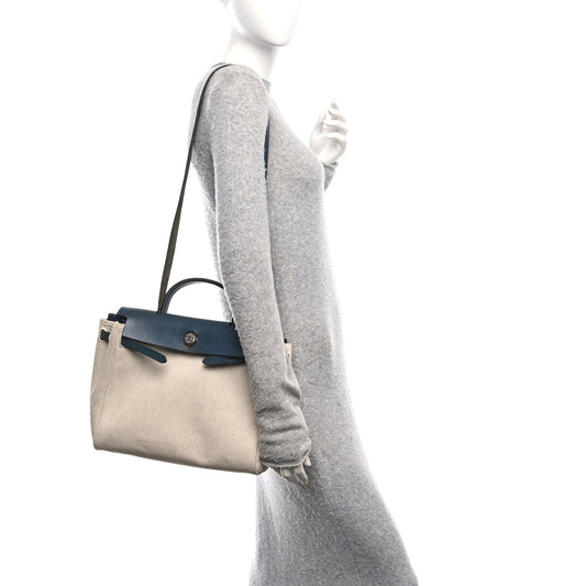 Toile Vache Calfskin Herbag PM 30 Navy Bleu Natural