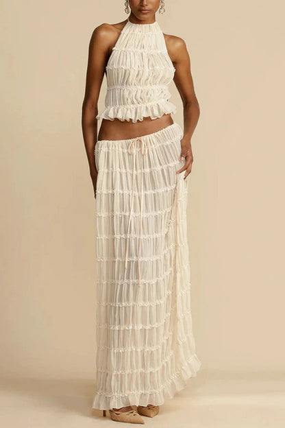 Pasión y Romance - Camiseta de tirantes elásticos con espalda plisada y cuello halter ajustable 