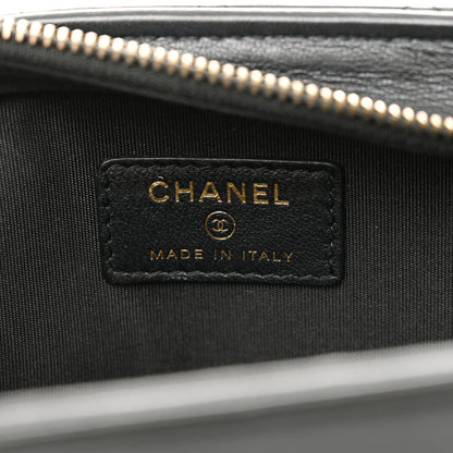 Lambskin Quilted Square Front Pocket Clutch With Chain Black
