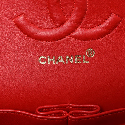 Lambskin Quilted Medium Double Flap Red