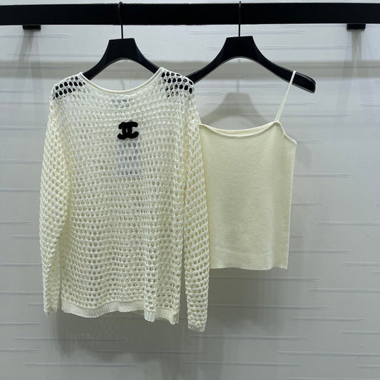 CC Ayered Long-Sleeved Top Ivory Knit 343583