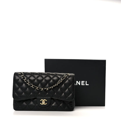 Caviar Quilted Jumbo Double Flap Black