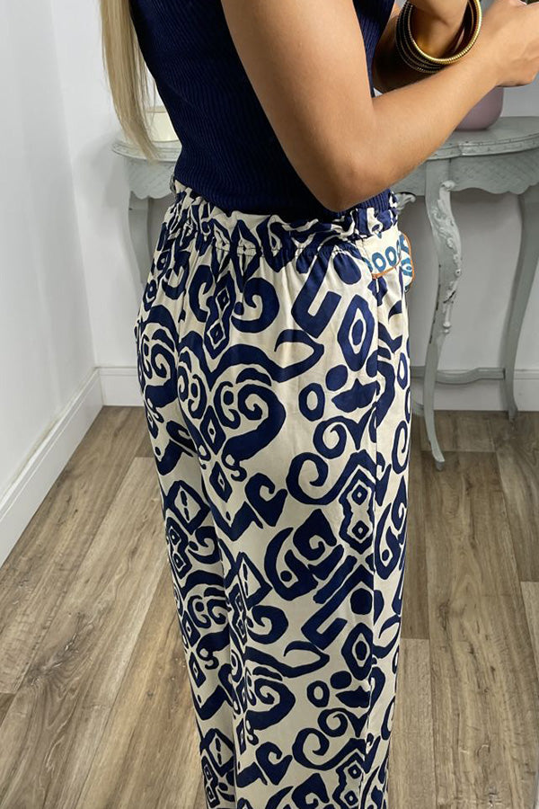 Pantalones con estampado tótem étnico y lazo en la cintura GALA