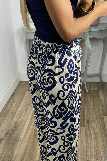Pantalones con estampado tótem étnico y lazo en la cintura GALA
