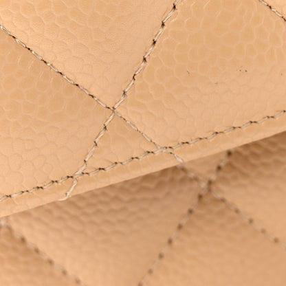 Caviar Quilted Medium Double Flap Beige Clair