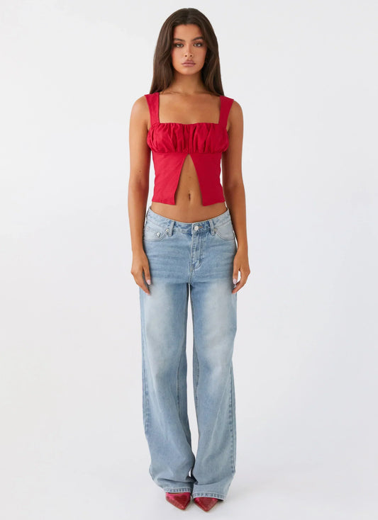 A Poet's Notes Linen Top - Red