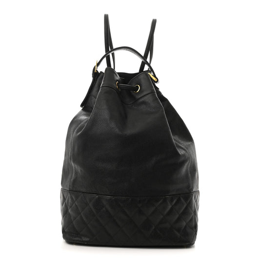 Caviar Quilted Drawstring Backpack Black