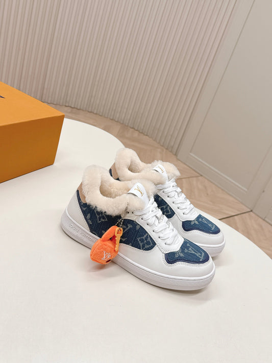 LV Stadium Sneaker White Cowhide Denim Wool 595429