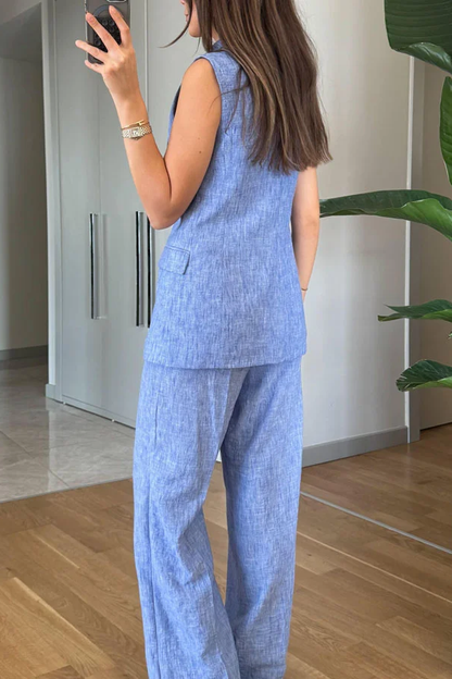 Conjunto de dos piezas de chaleco y pantalón con solapa de moda