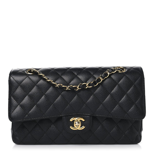 Caviar Quilted Medium Double Flap Black