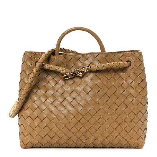 Nappa Intrecciato Medium Andiamo Shoulder Bag Dark Praline