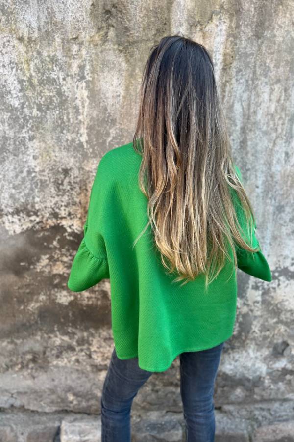 Chaqueta holgada de cuello redondo y mangas acampanadas con patchwork de moda