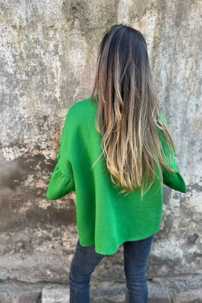 Chaqueta holgada de cuello redondo y mangas acampanadas con patchwork de moda