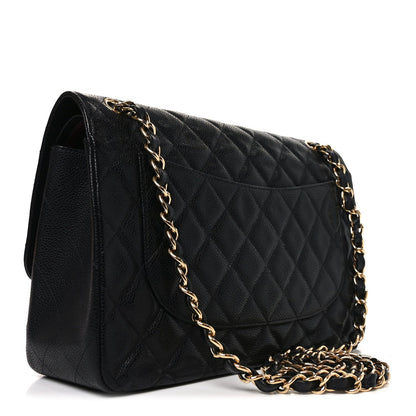 Caviar Quilted Jumbo Double Flap Black