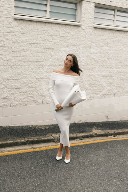 Archie Off the Shoulder Midi Dress - White