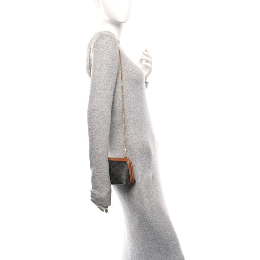 Triomphe Canvas Lambskin Clutch On Chain Tan
