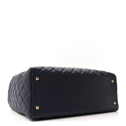 Caviar Quilted Large Coco Handle Shopping Tote Navy