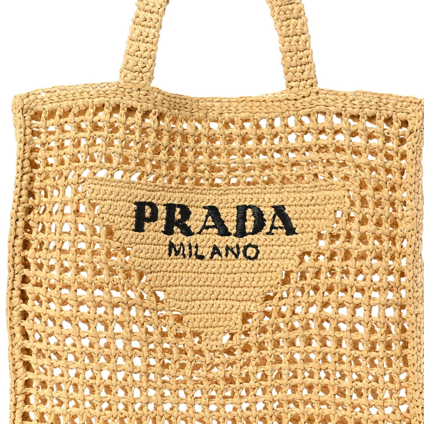 Yarn Raffia Effect Crochet Logo Embroidered Tote Bag Naturale