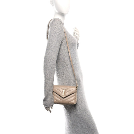 Calfskin Y Quilted Monogram Toy Loulou Crossbody Bag Dark Beige