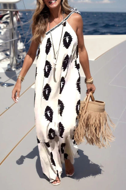 Vestido playero holgado con cuello halter y hombros descubiertos para vacaciones