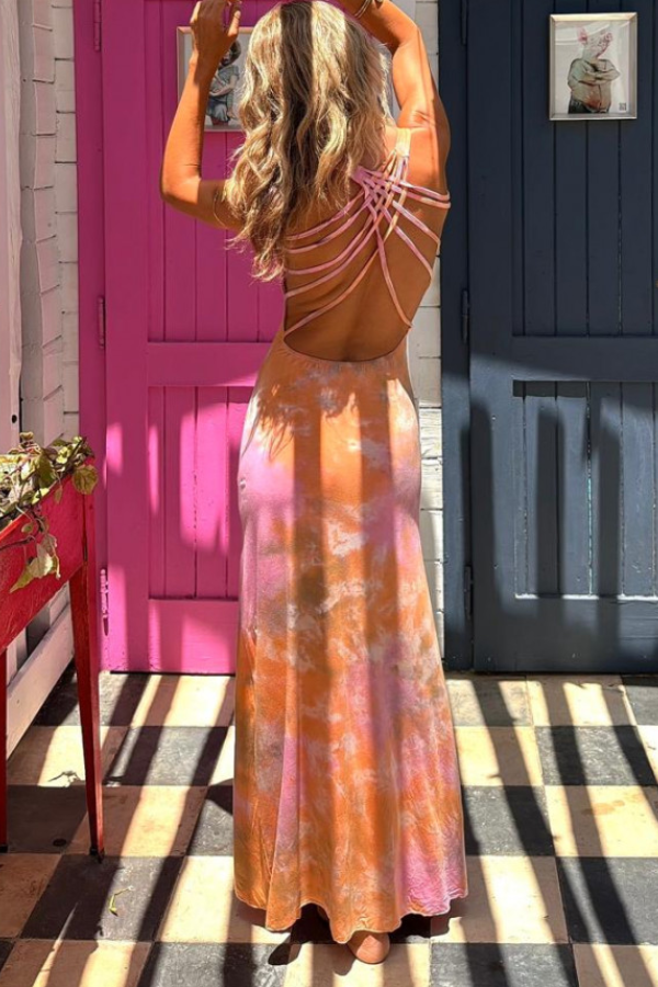 Vestido largo elástico con espalda cruzada