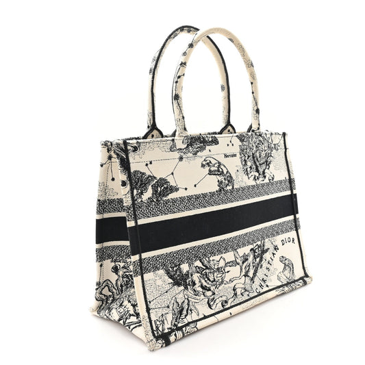 Canvas Embroidered Small Zodiac Toile De Jouy Book Tote Latte